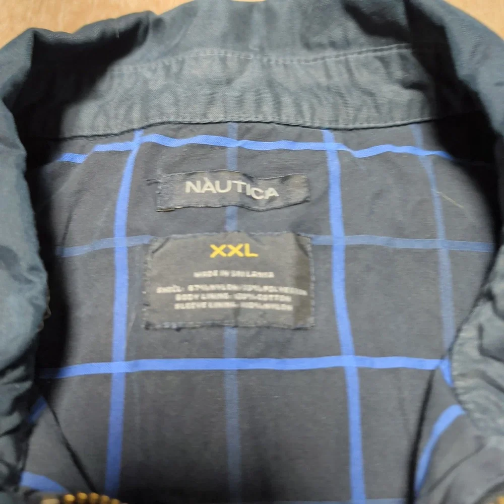 Vintage Nautica Navy Blue‎ Harrington Jacket Mens 2XL Plaid Lined Full Zip Light